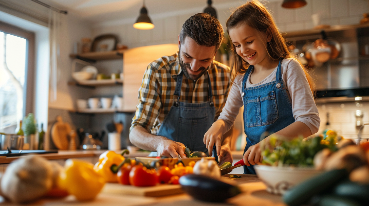 Різноманітні свіжі продукти та овочі для збалансованого харчування
